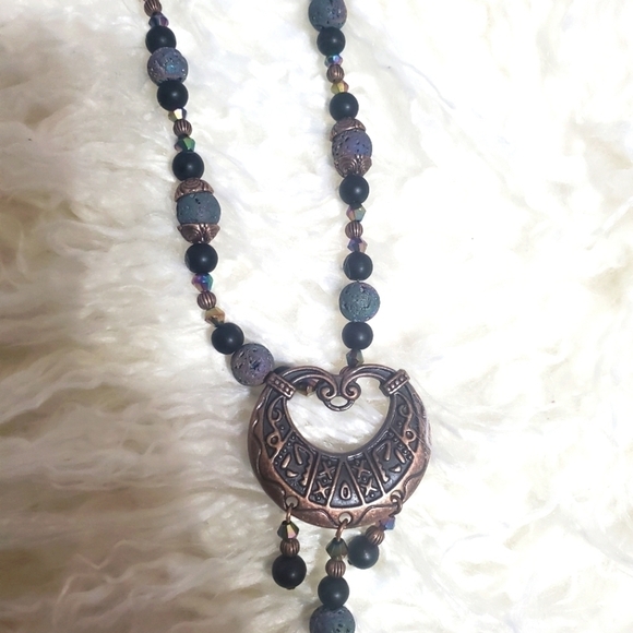 Vintage boho brass necklace and earrings set - Picture 7 of 10